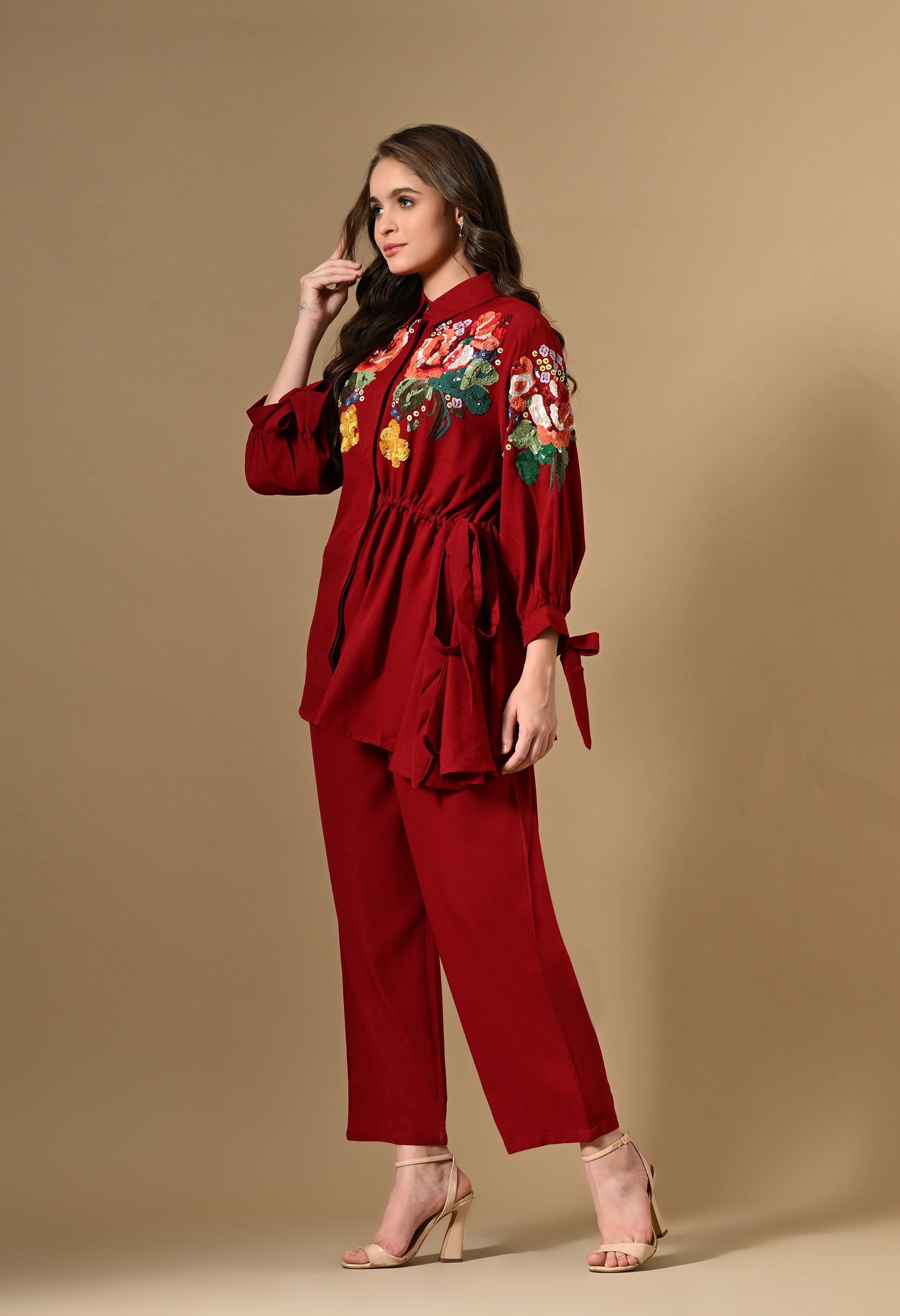 Red Embroidered Co-ord Set