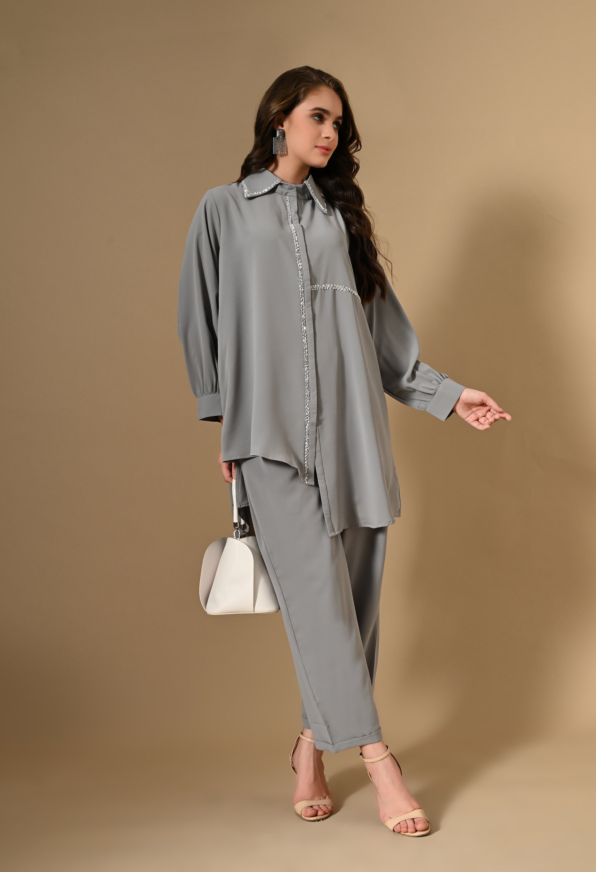 Grey Long Shirt Co-ord Set