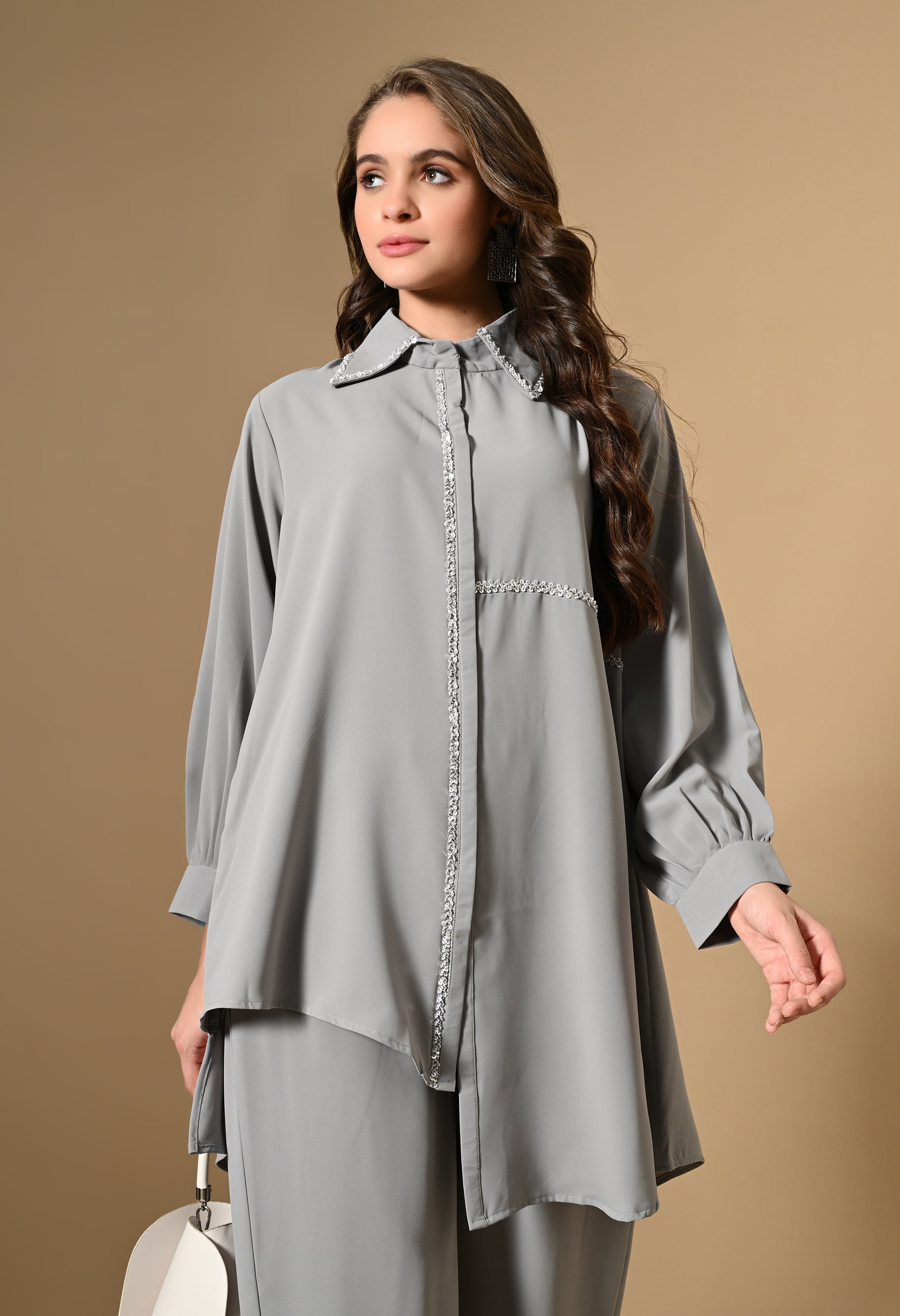 Grey Long Shirt Co-ord Set