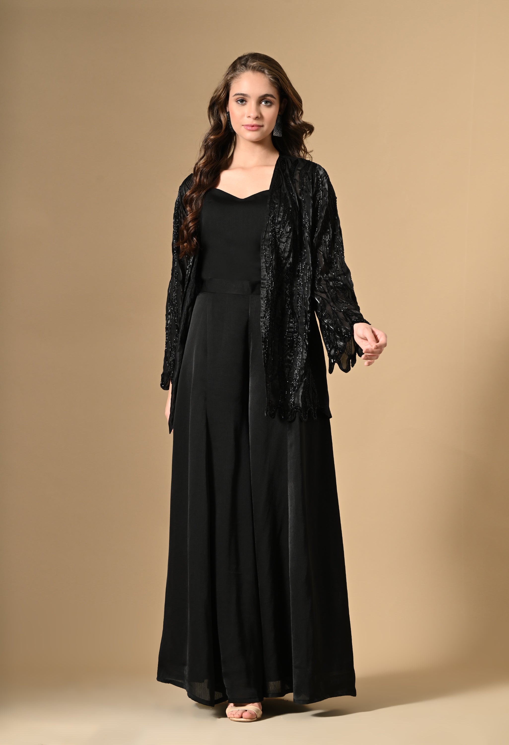 Black Sequined Evening Dress with Jacket