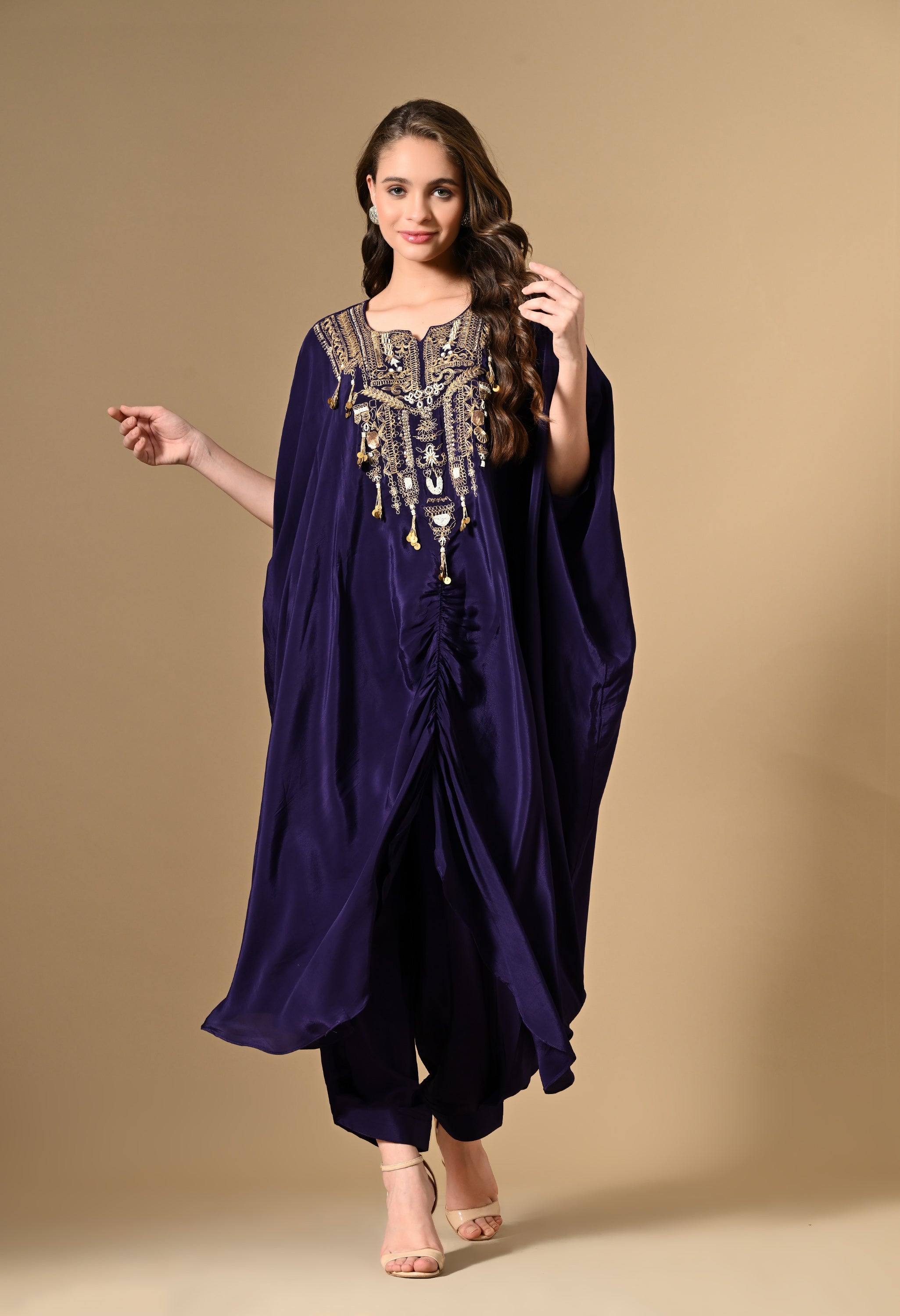 Purple Kaftan Kurta With Pants