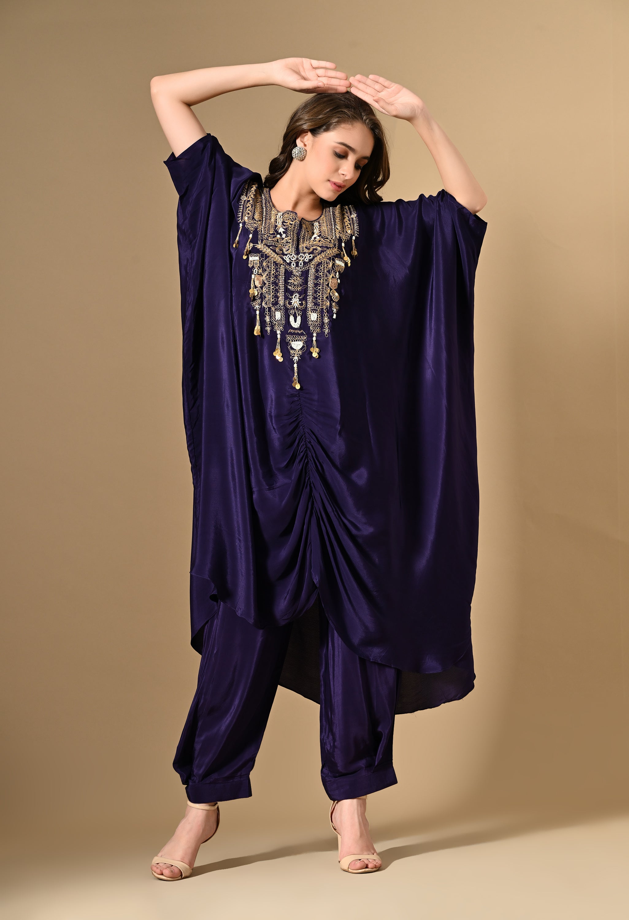 Purple Kaftan Kurta With Pants