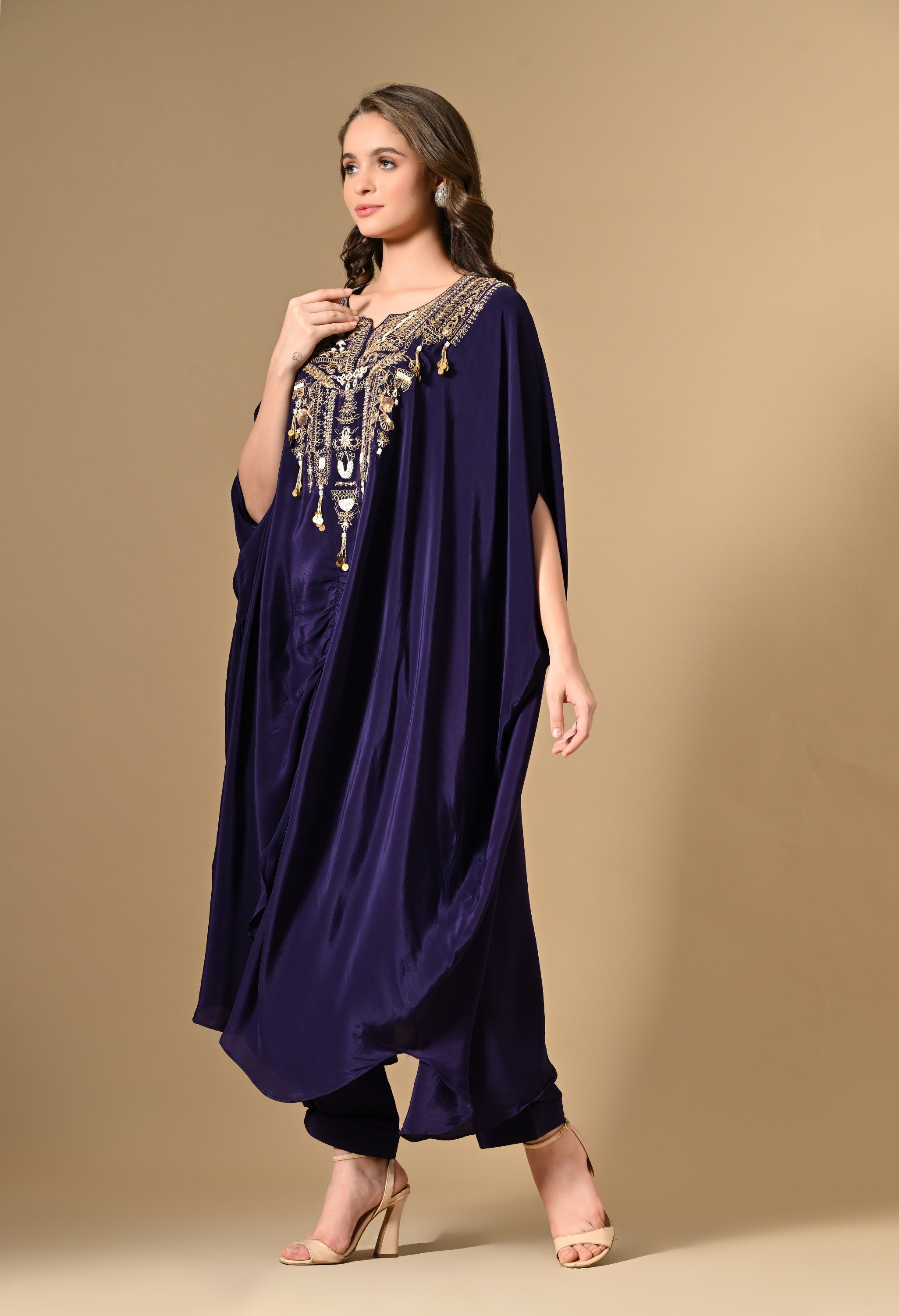 Purple Kaftan Kurta With Pants