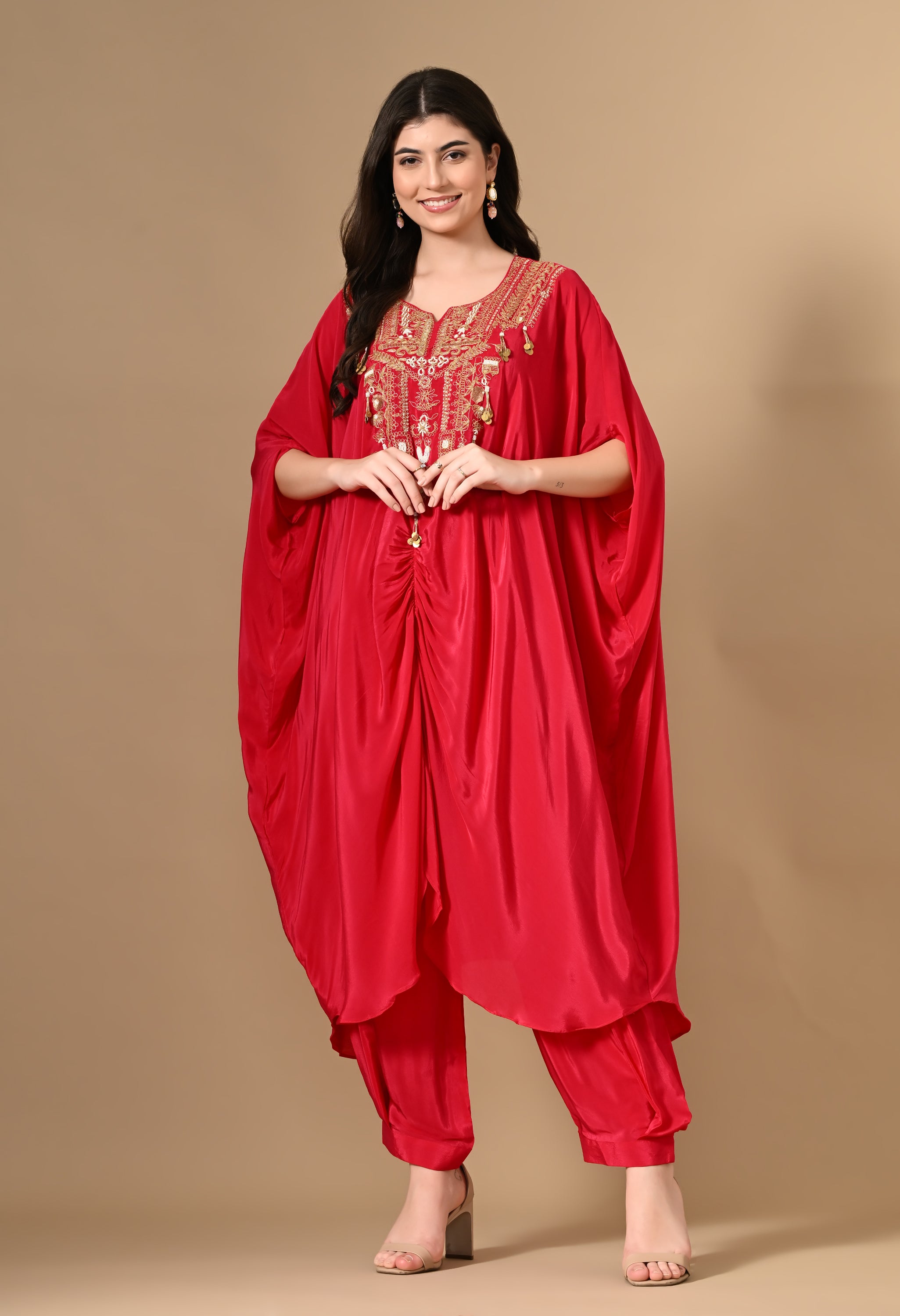 Red Kaftan Kurta With Pants