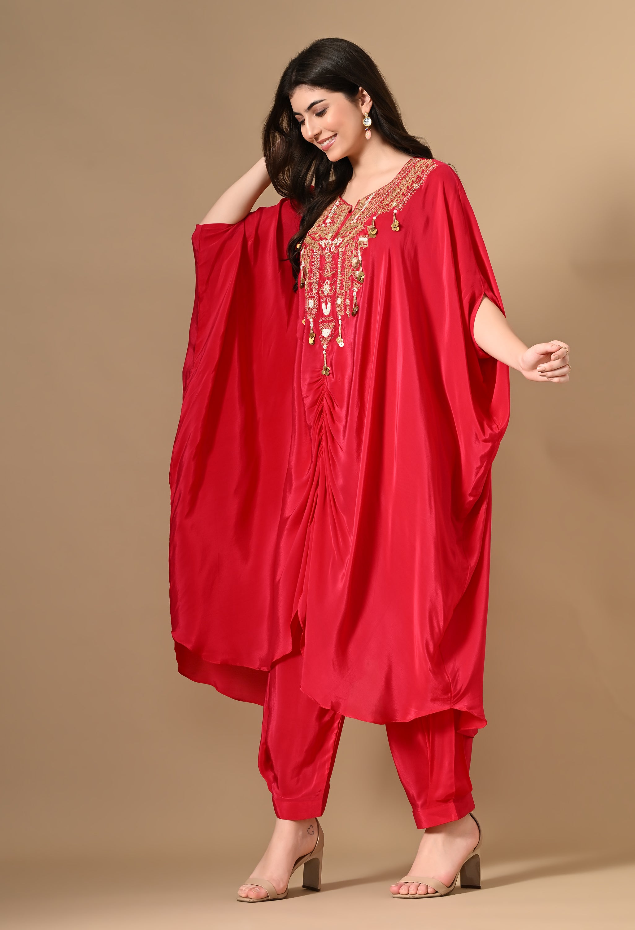 Red Kaftan Kurta With Pants