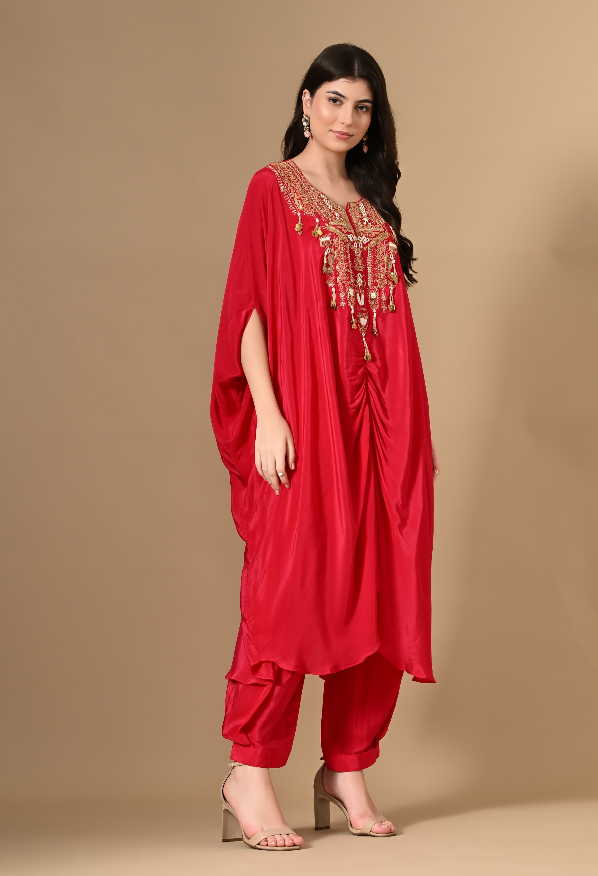 Red Kaftan Kurta With Pants