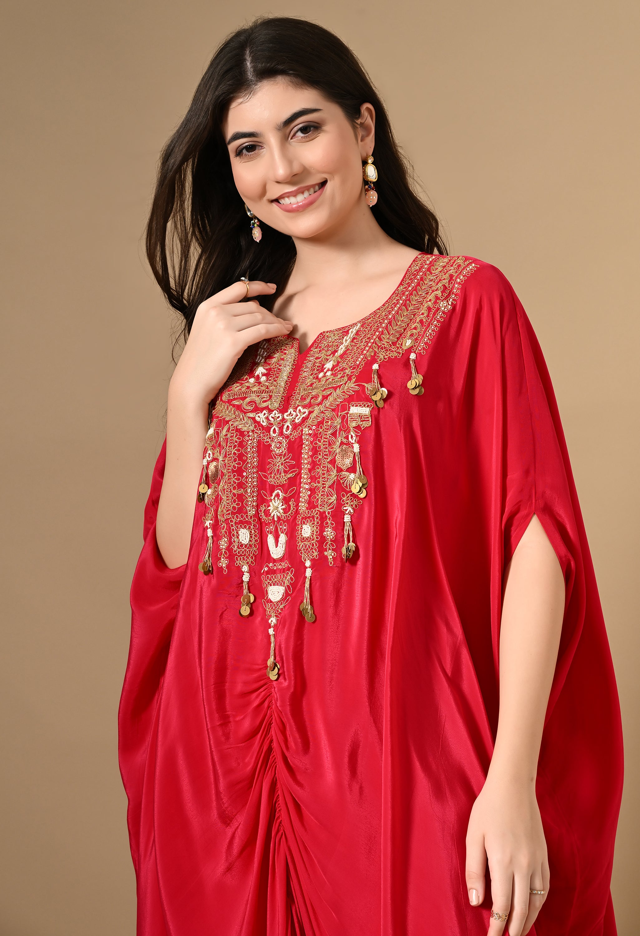 Red Kaftan Kurta With Pants