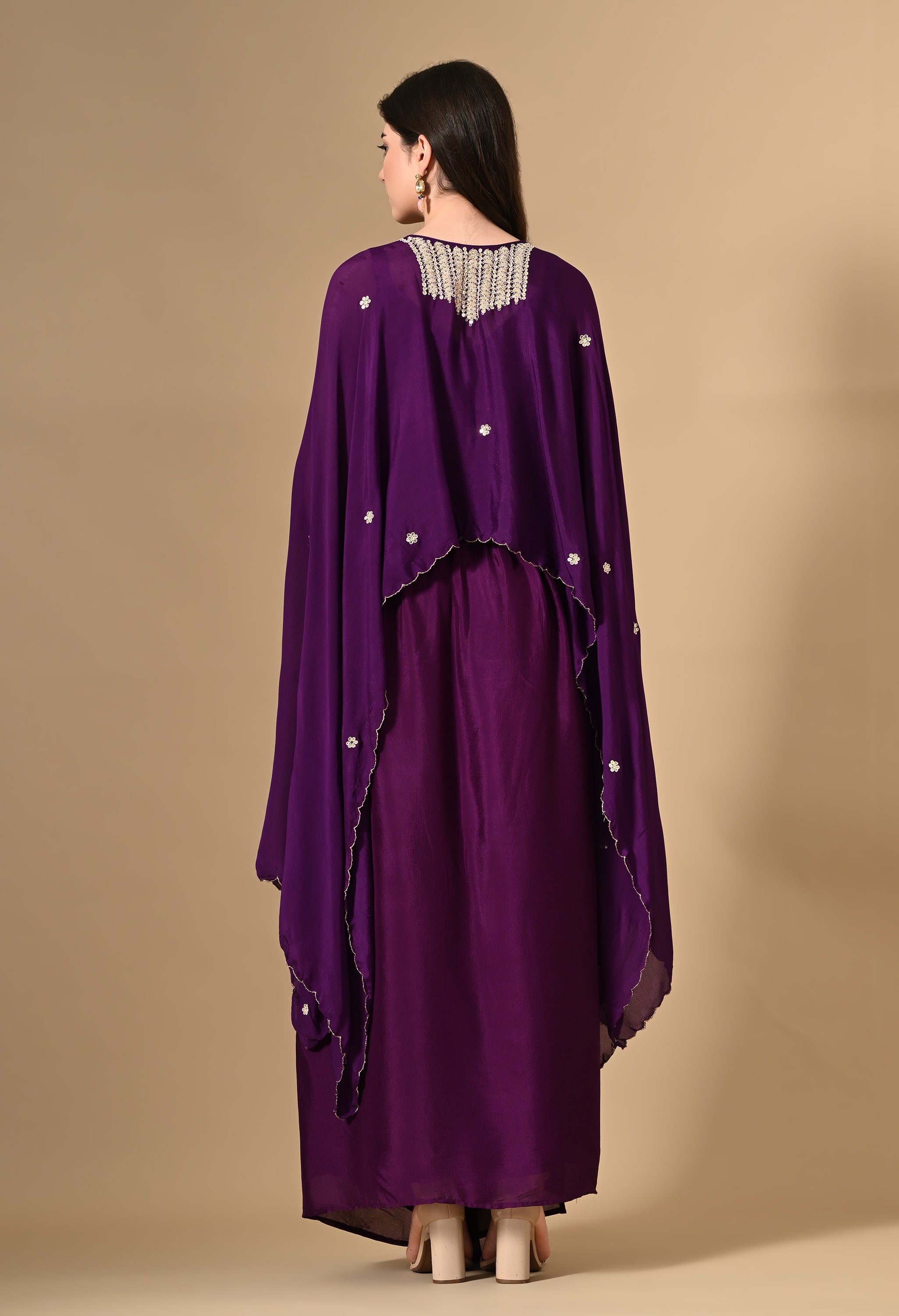 Purple Cape Embroidered Top with Skirt