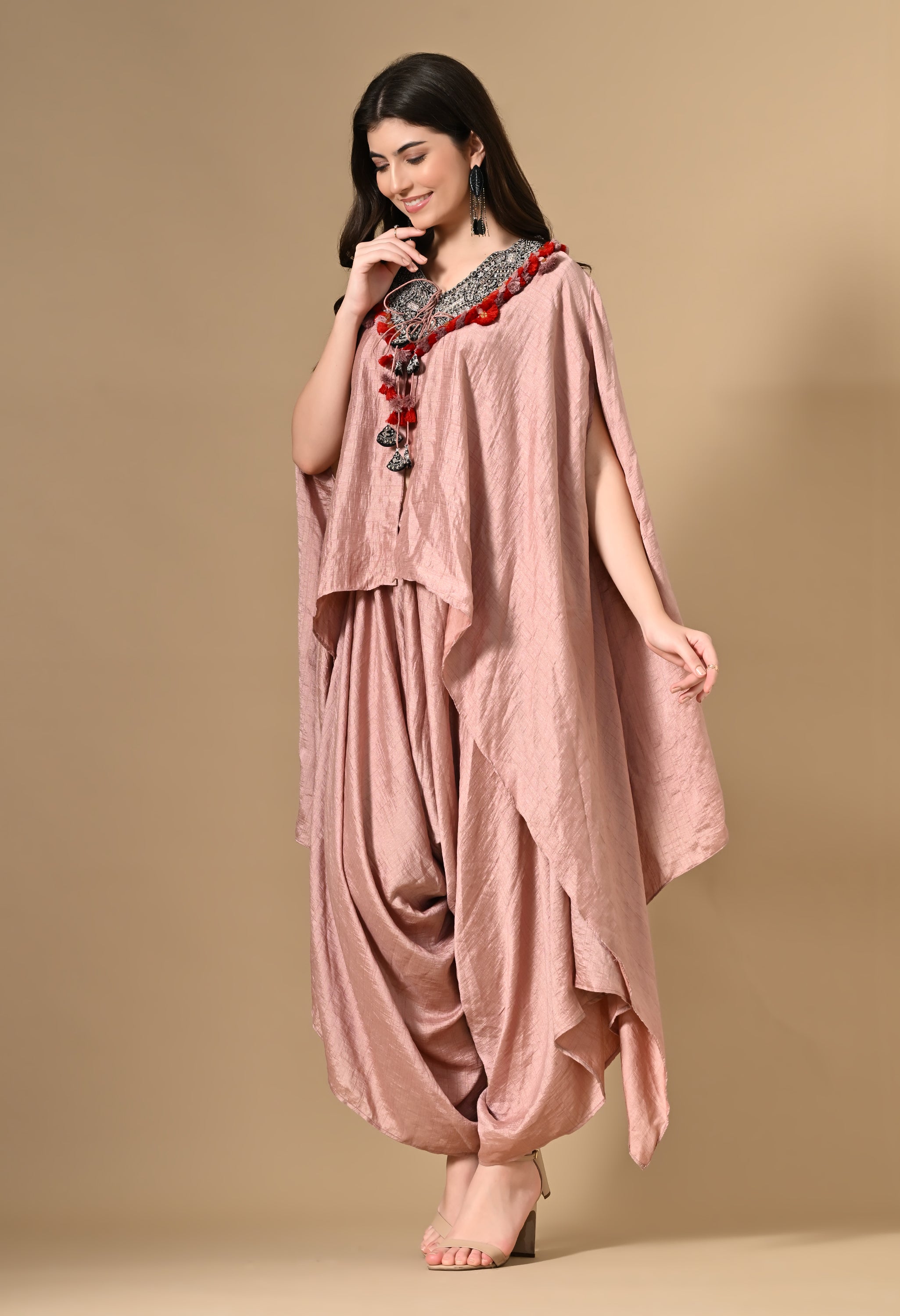 Peach Cape with Dhoti Pants Set