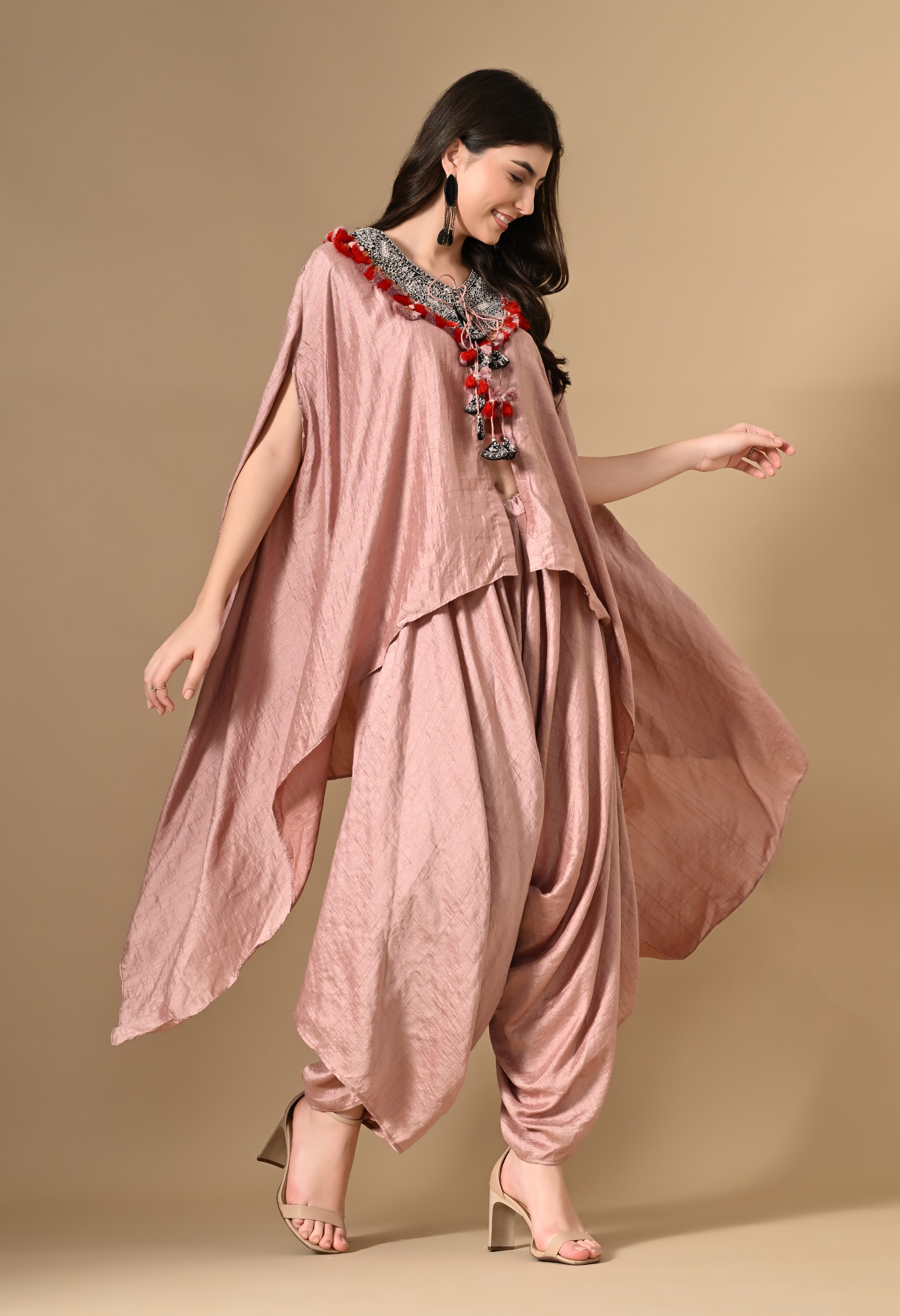 Peach Cape with Dhoti Pants Set