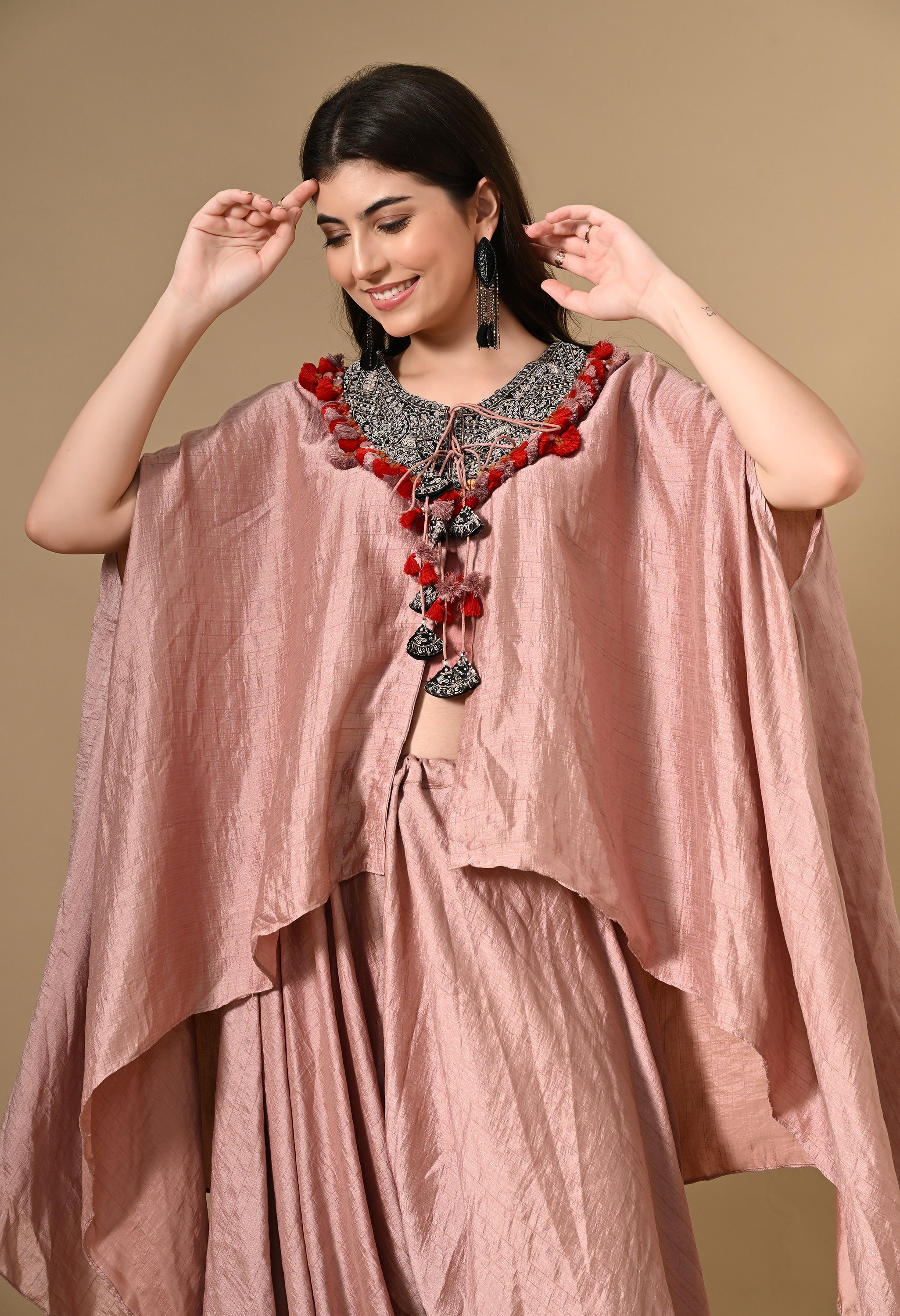 Peach Cape with Dhoti Pants Set