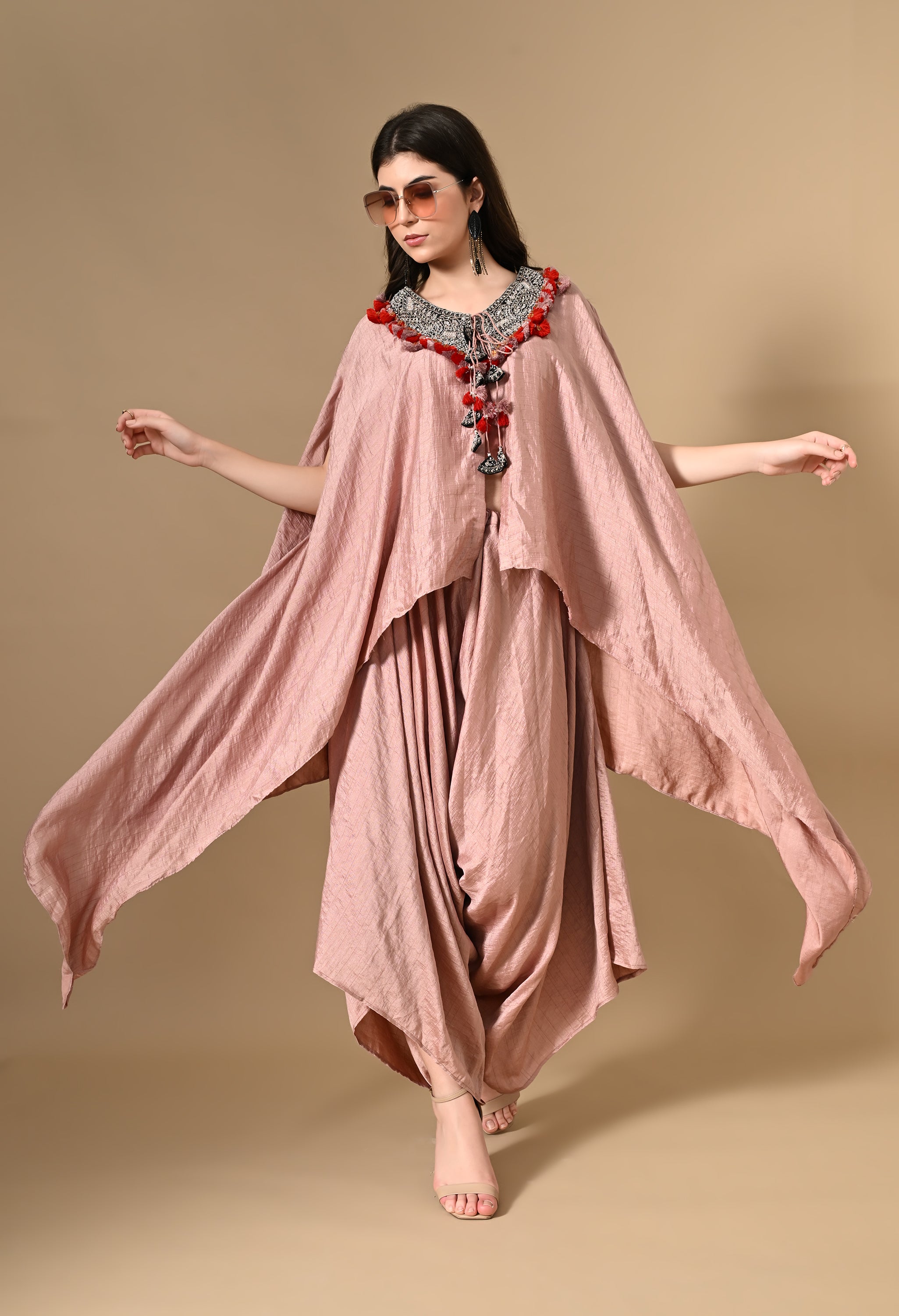 Peach Cape with Dhoti Pants Set