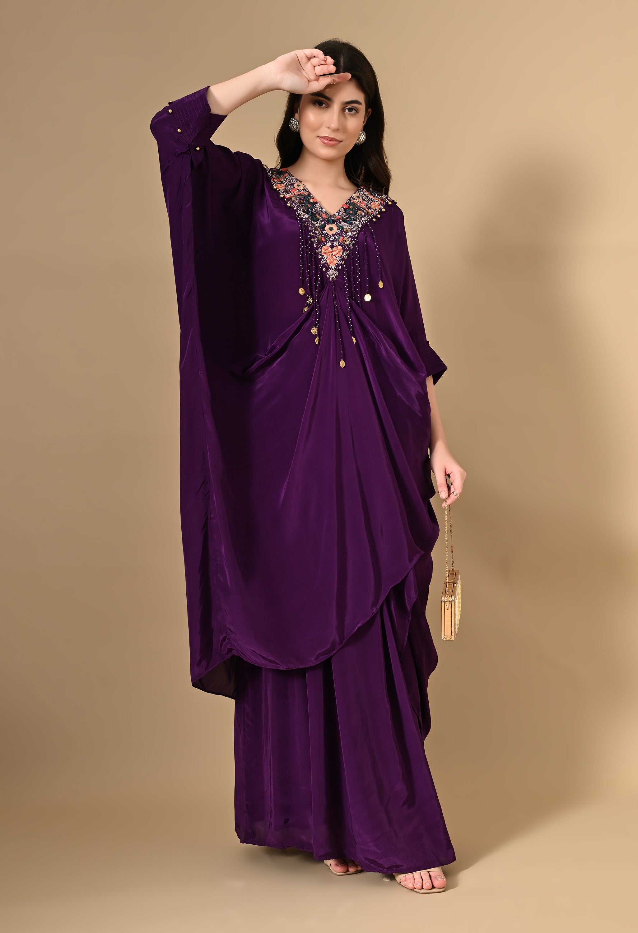 Purple Kurta Set  With Long Skirt