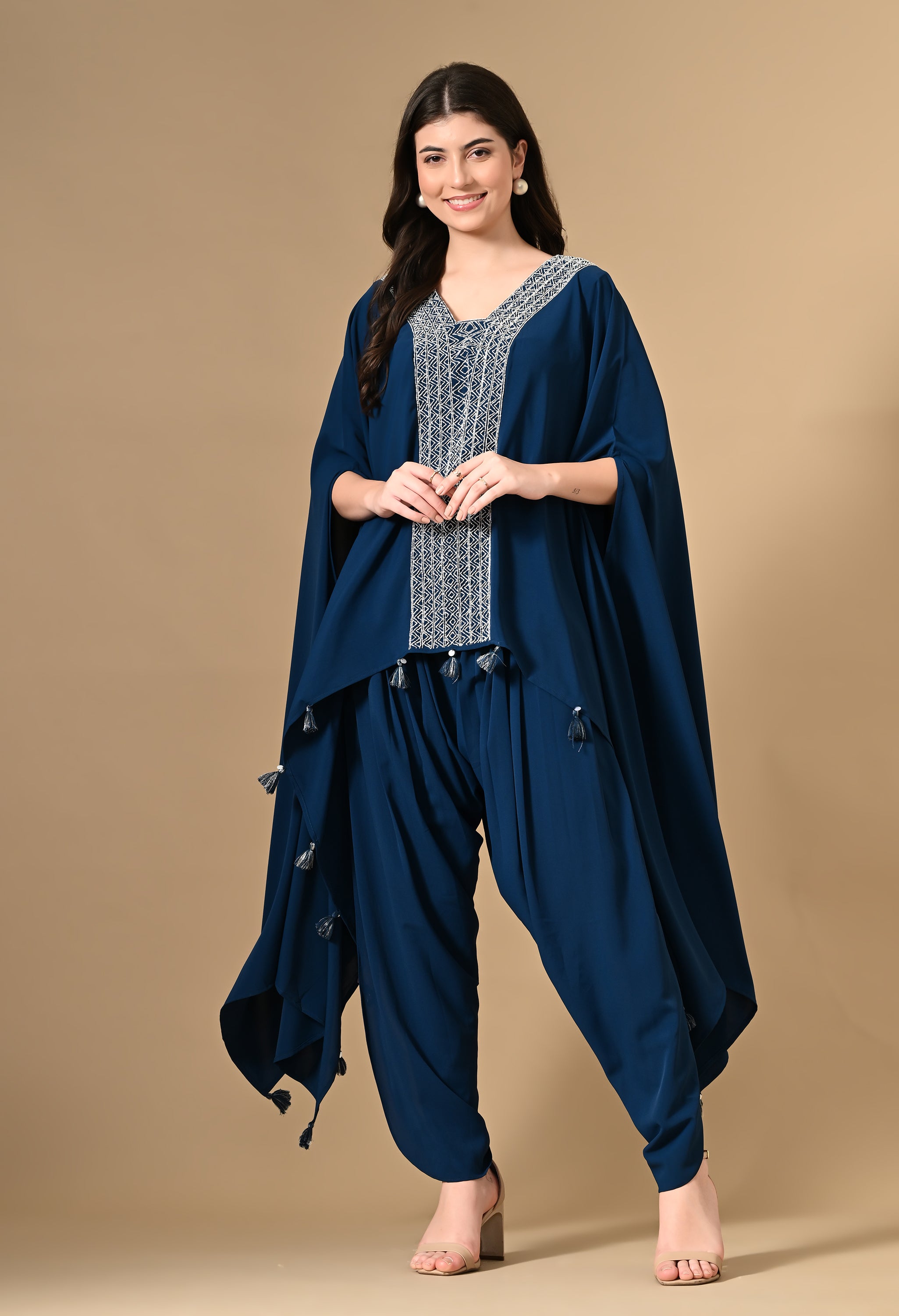 Navy Cape and Dhoti Co-ord Set