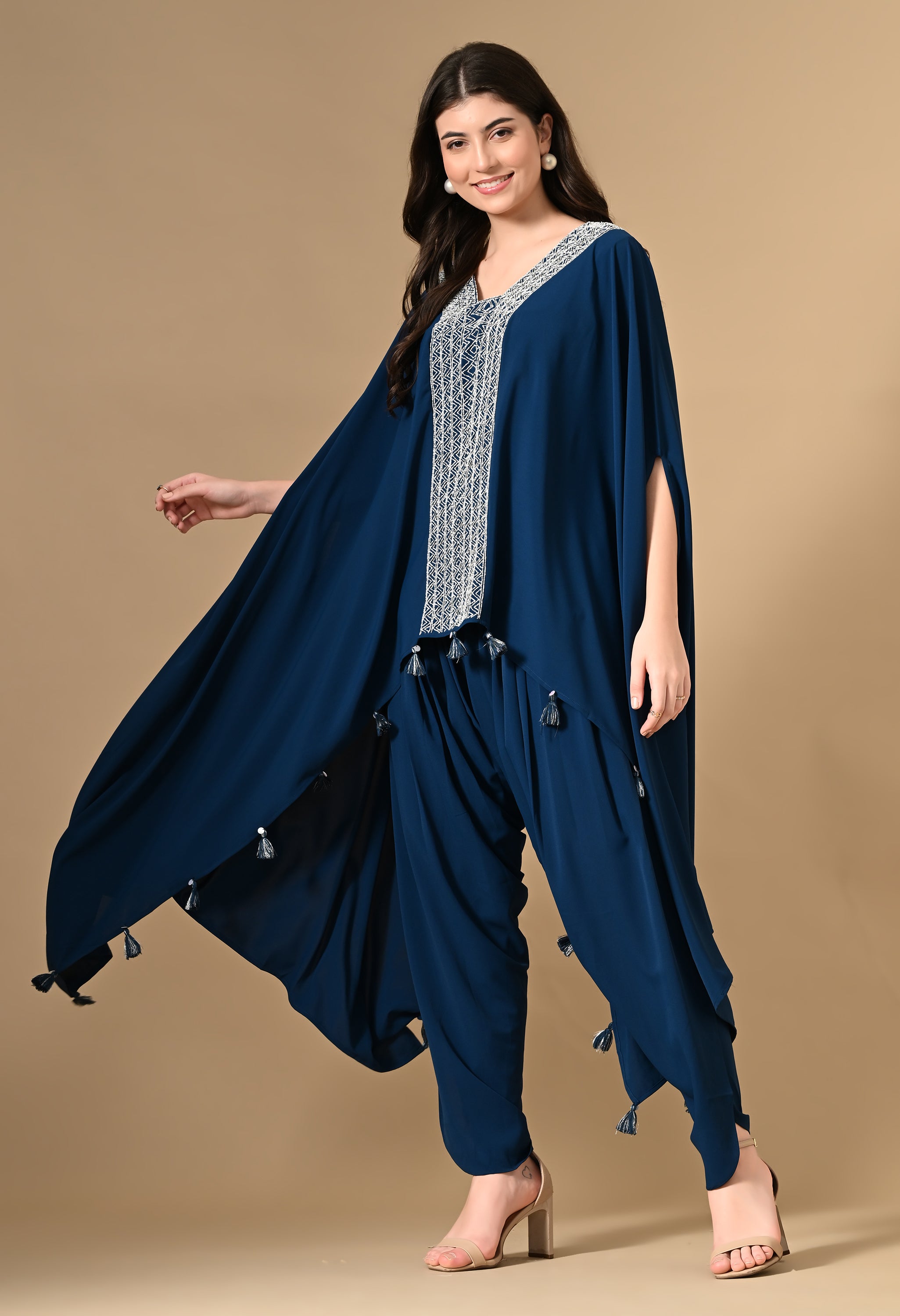 Navy Cape and Dhoti Co-ord Set