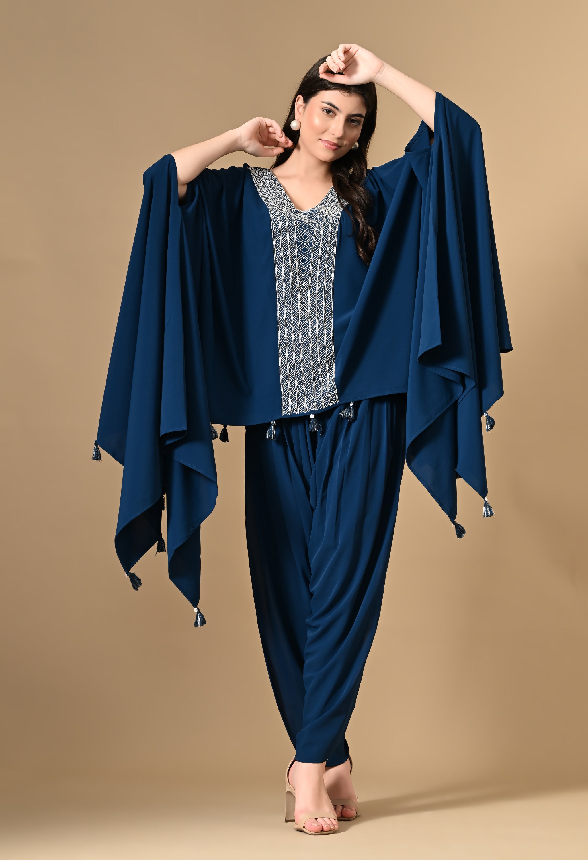 Navy Cape and Dhoti Co-ord Set