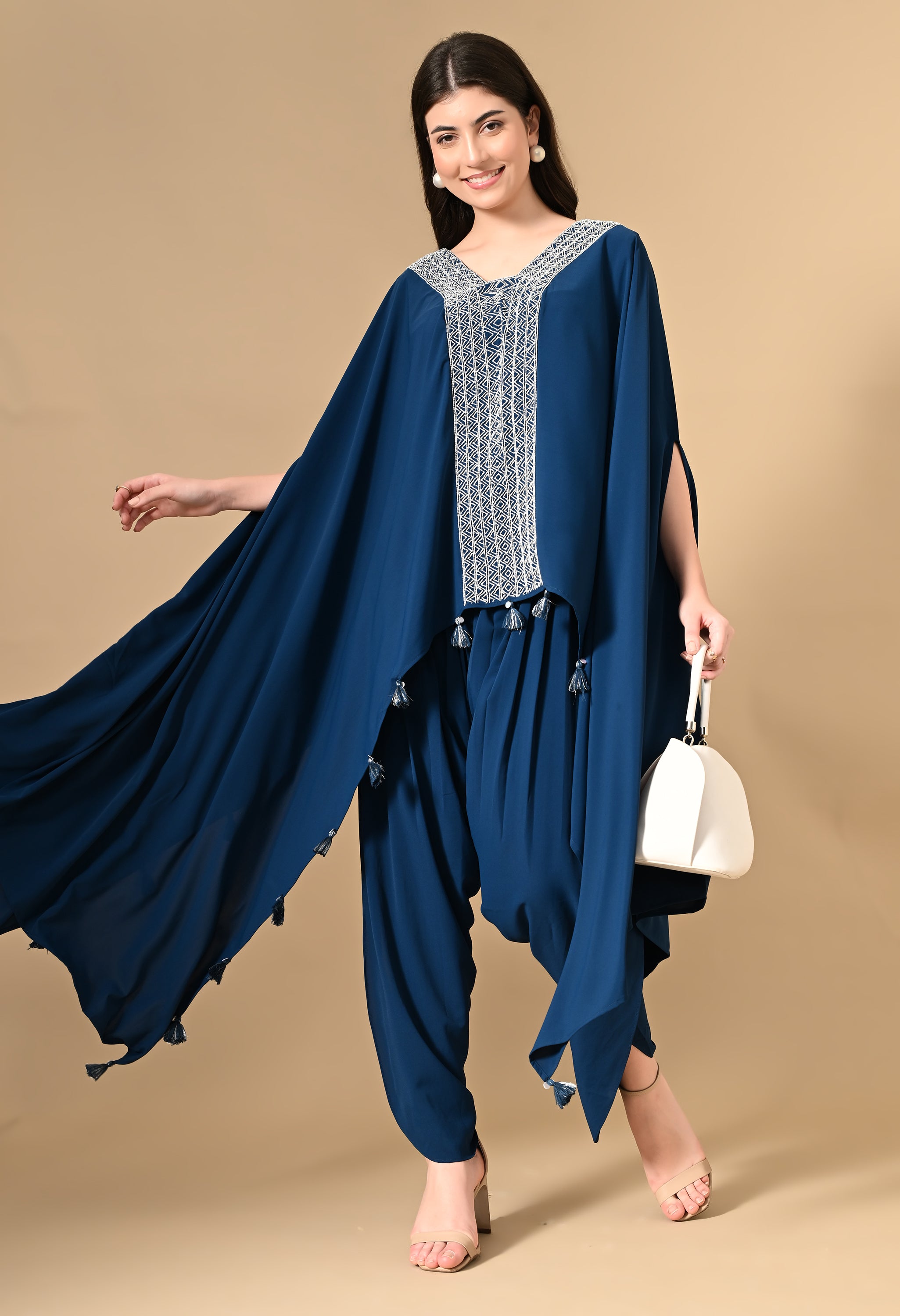 Navy Cape and Dhoti Co-ord Set