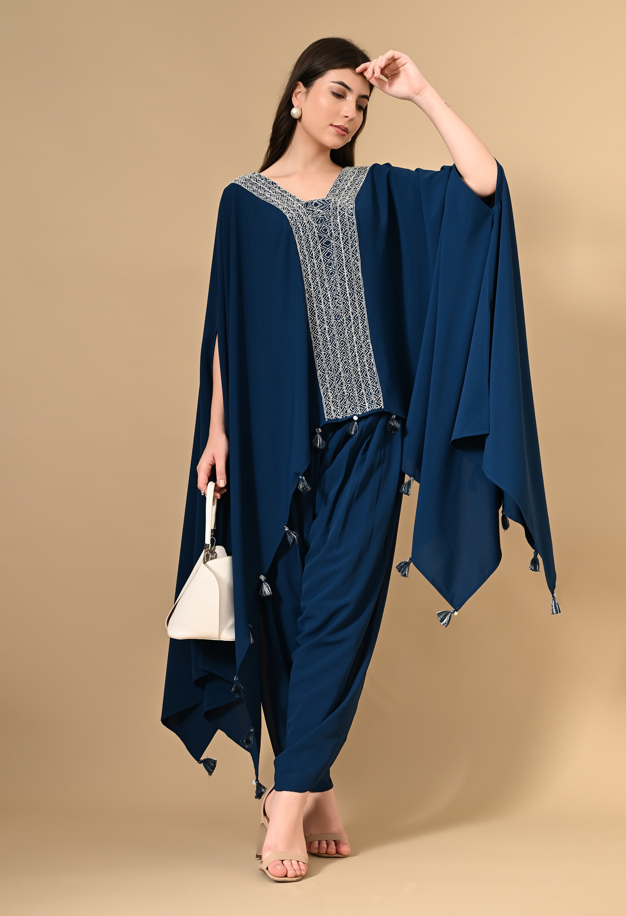 Navy Cape and Dhoti Co-ord Set