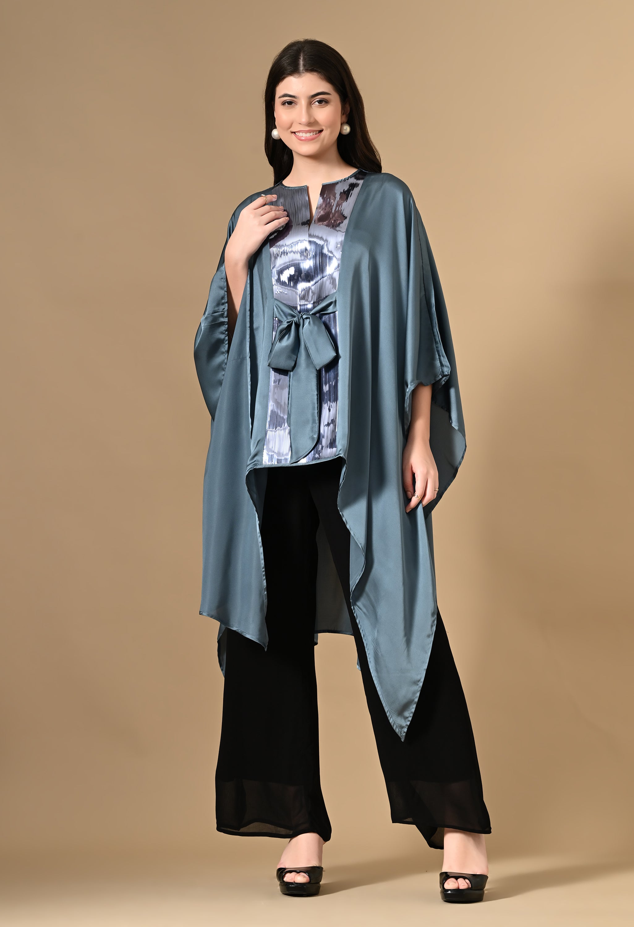 Asymmetrical Sky Blue Cape Top