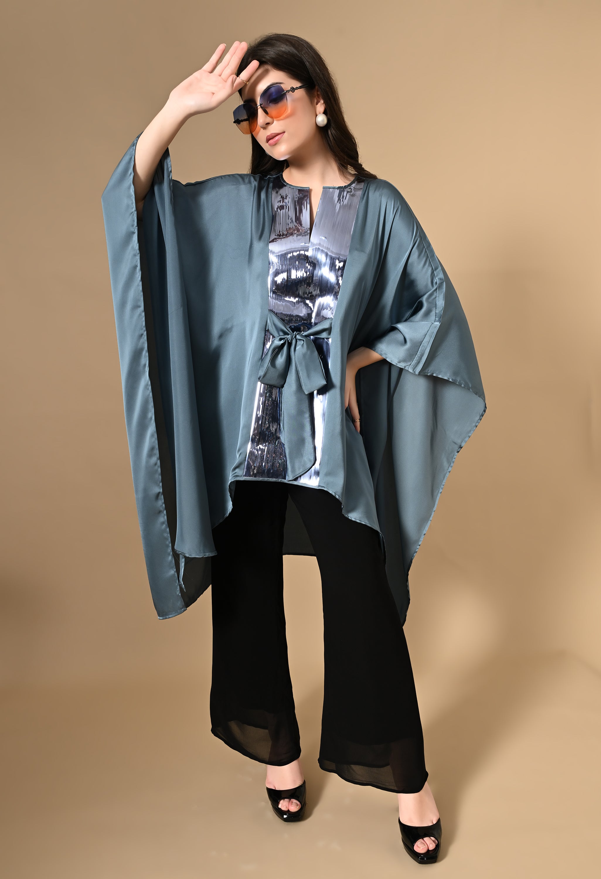 Asymmetrical Sky Blue Cape Top