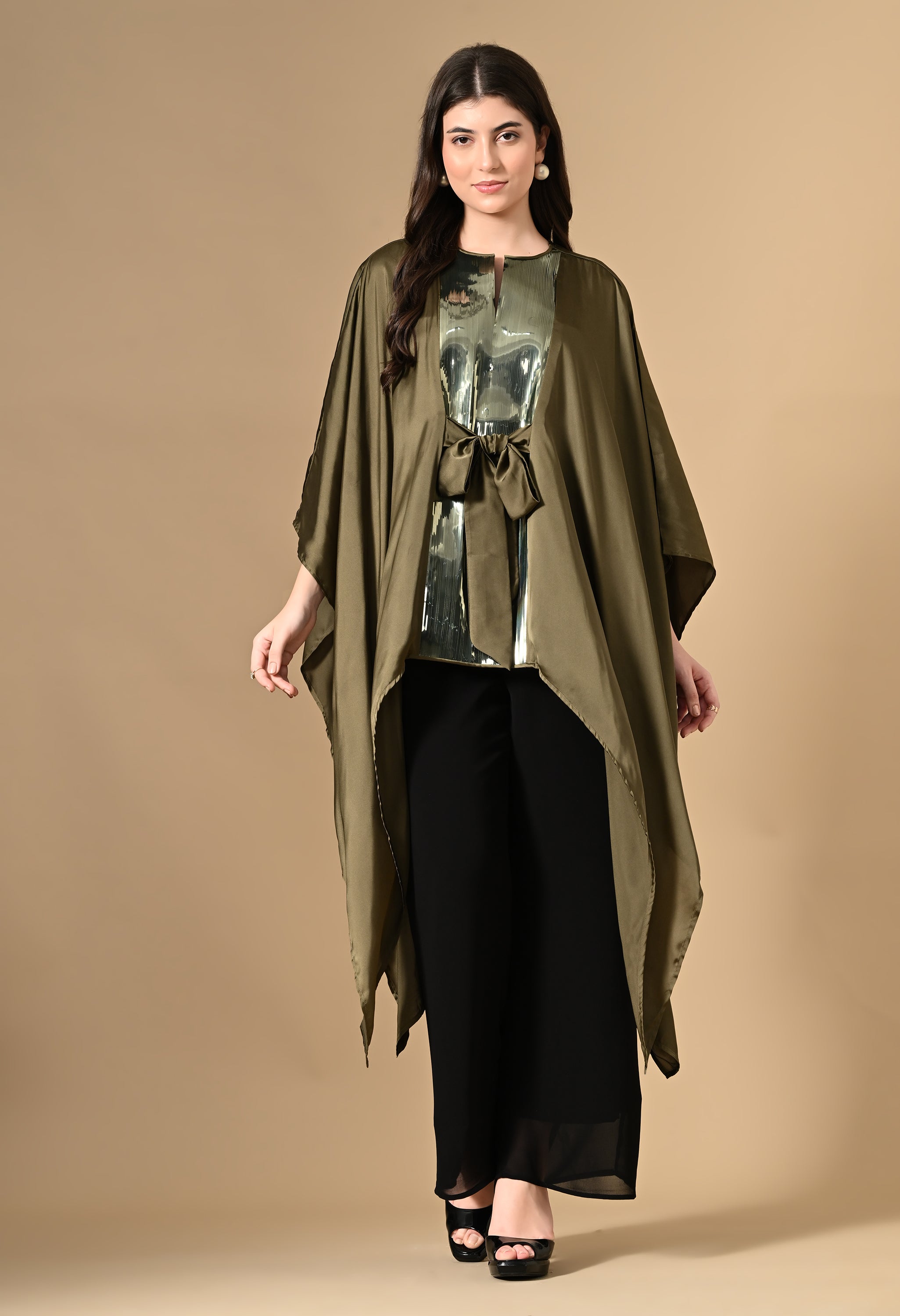 Asymmetrical Green Cape Top