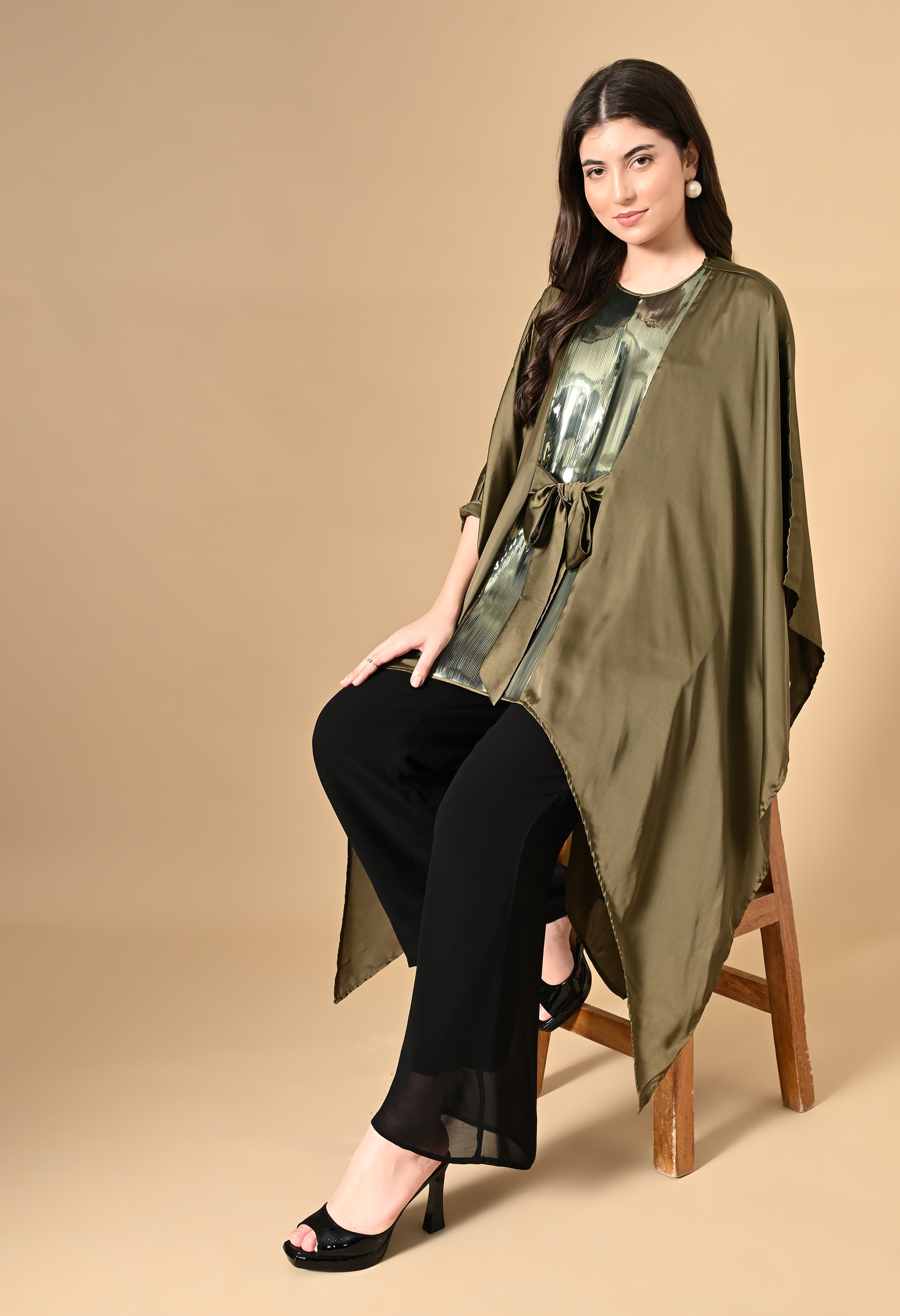 Asymmetrical Green Cape Top