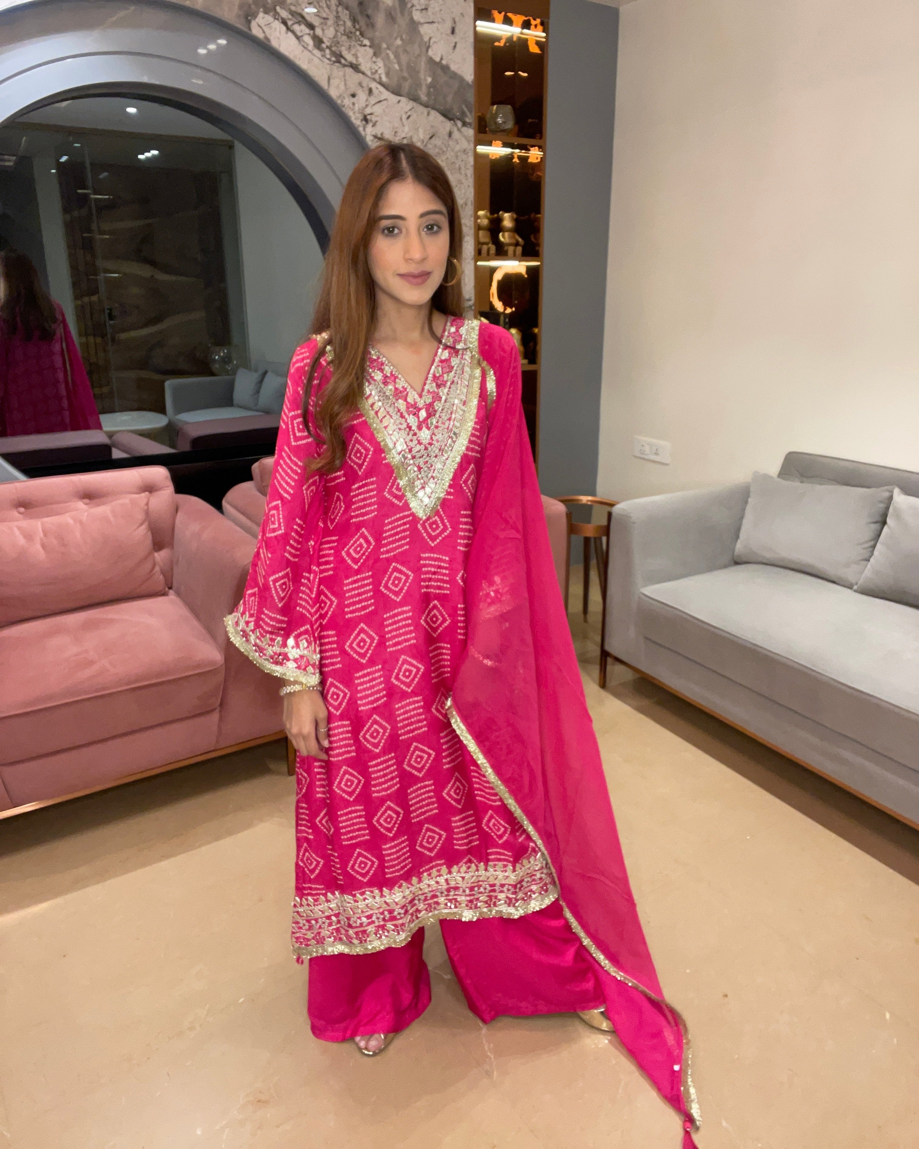 Pink Tie Dye Suit with Dupatta Set