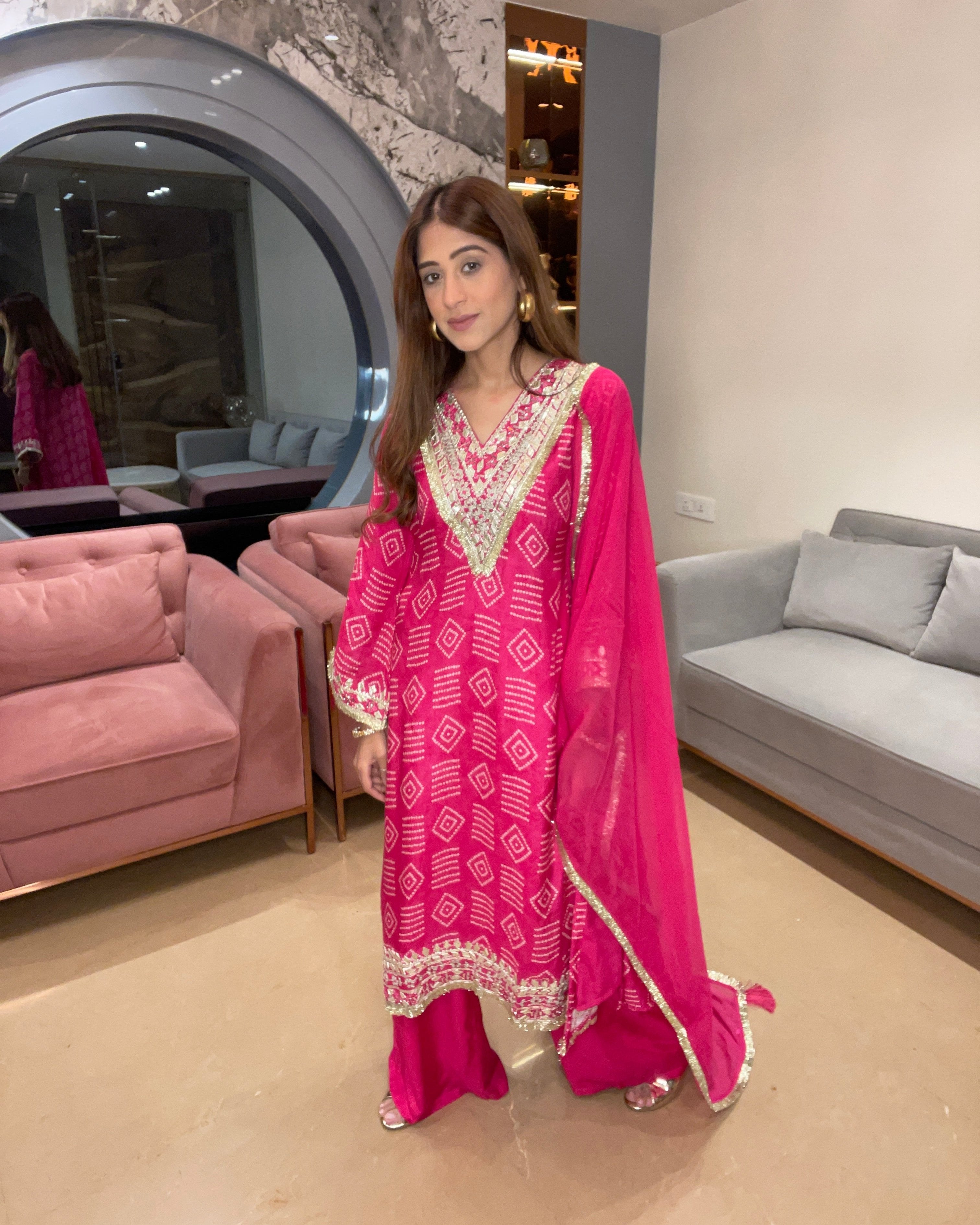 Pink Tie Dye Suit with Dupatta Set