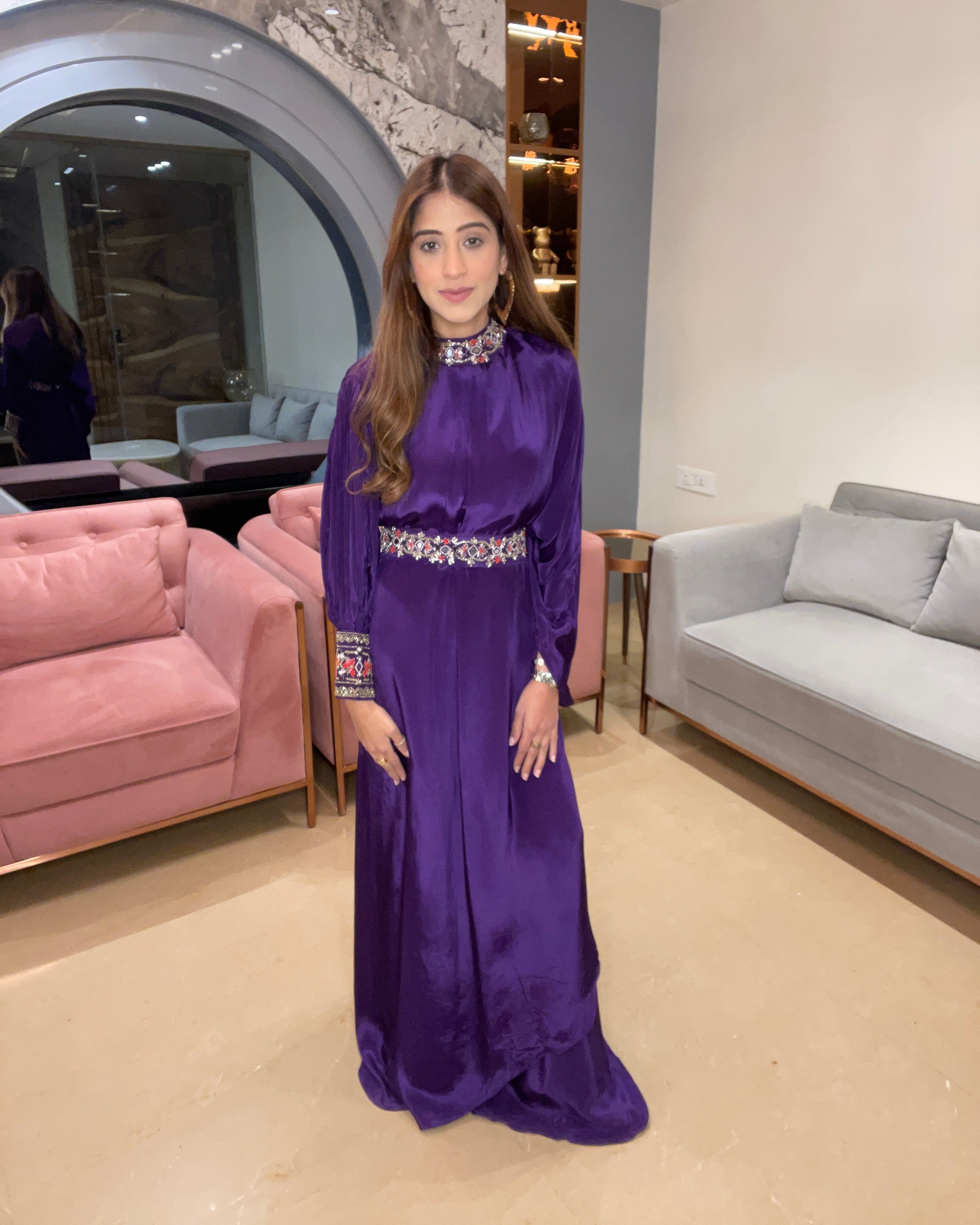 Purple Embroidered Indo-Western Gown