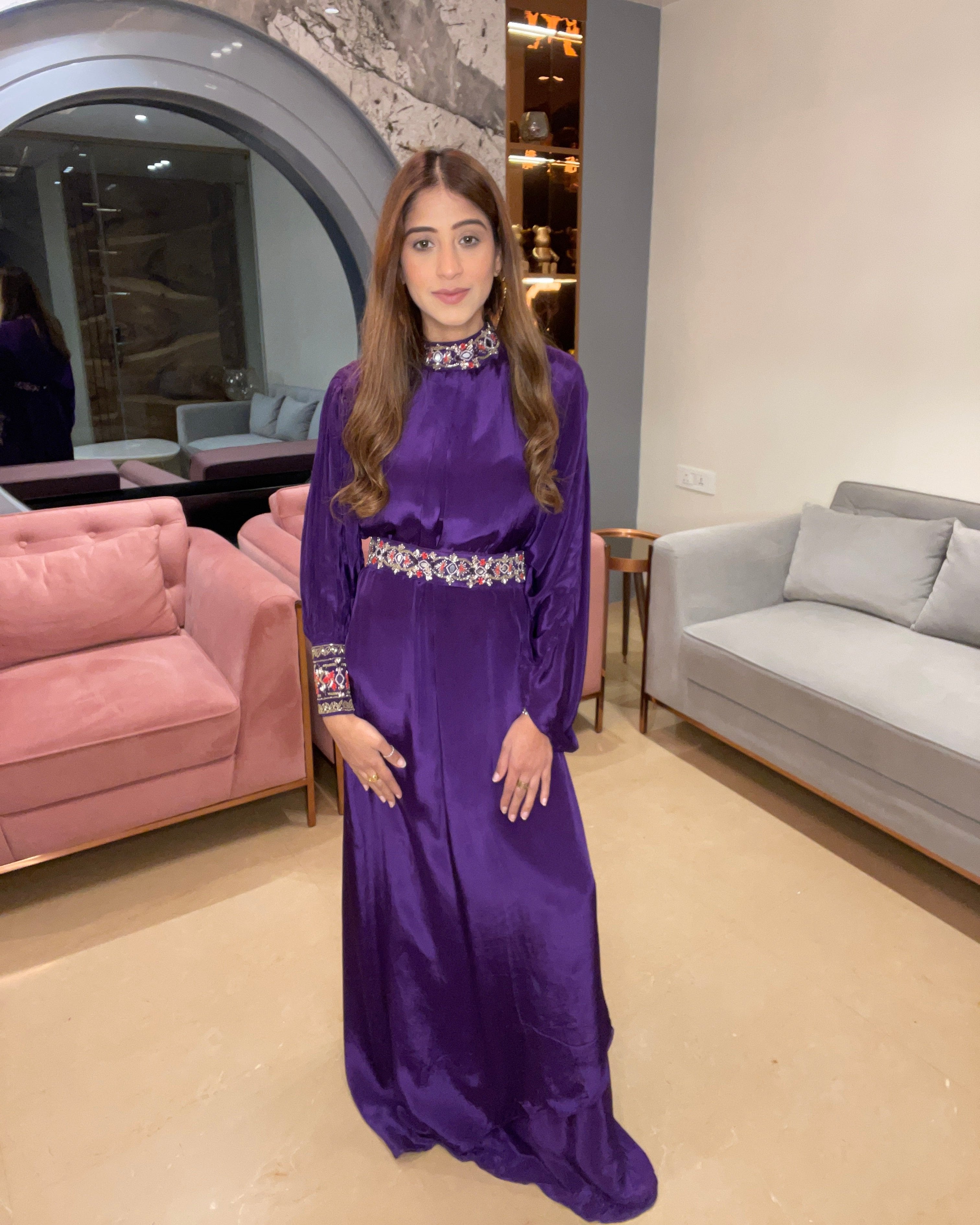 Purple Embroidered Indo-Western Gown