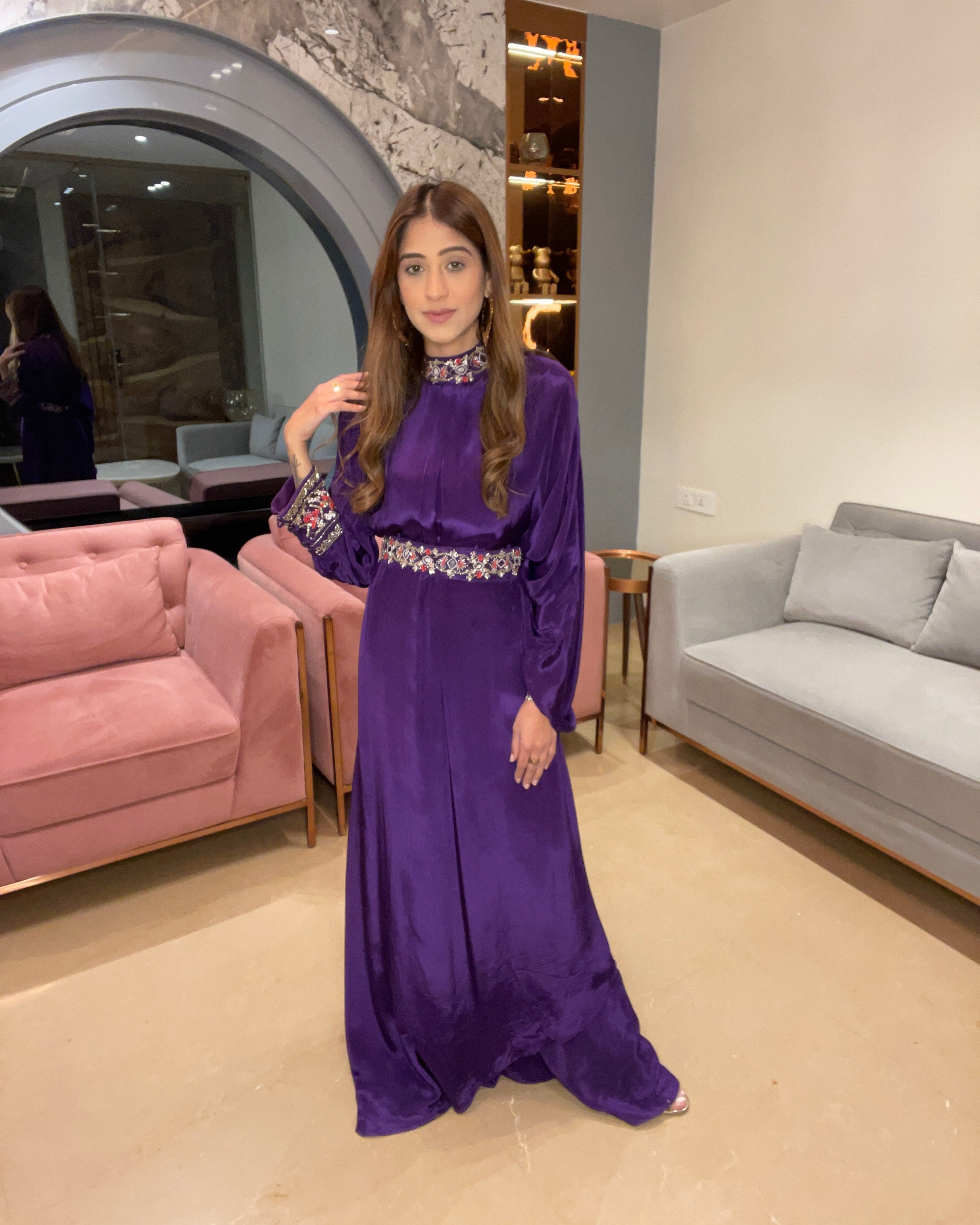 Purple Embroidered Indo-Western Gown