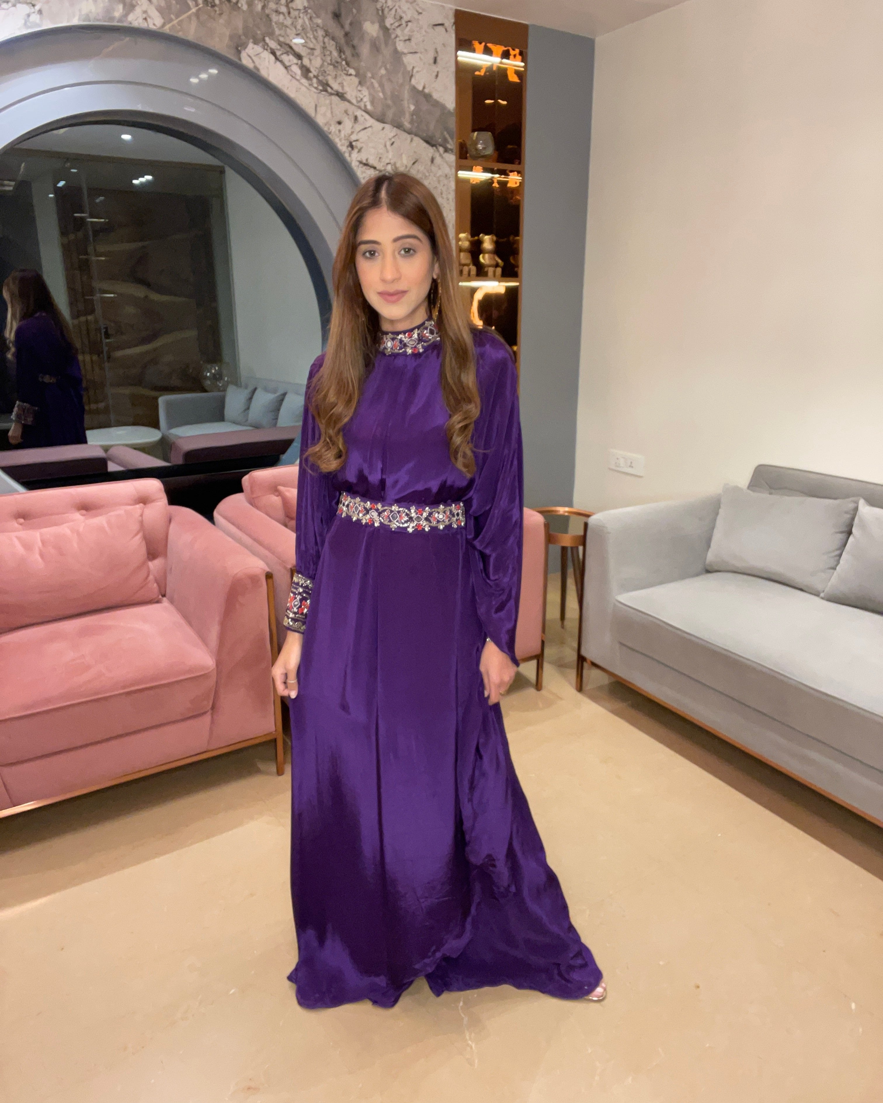 Purple Embroidered Indo-Western Gown