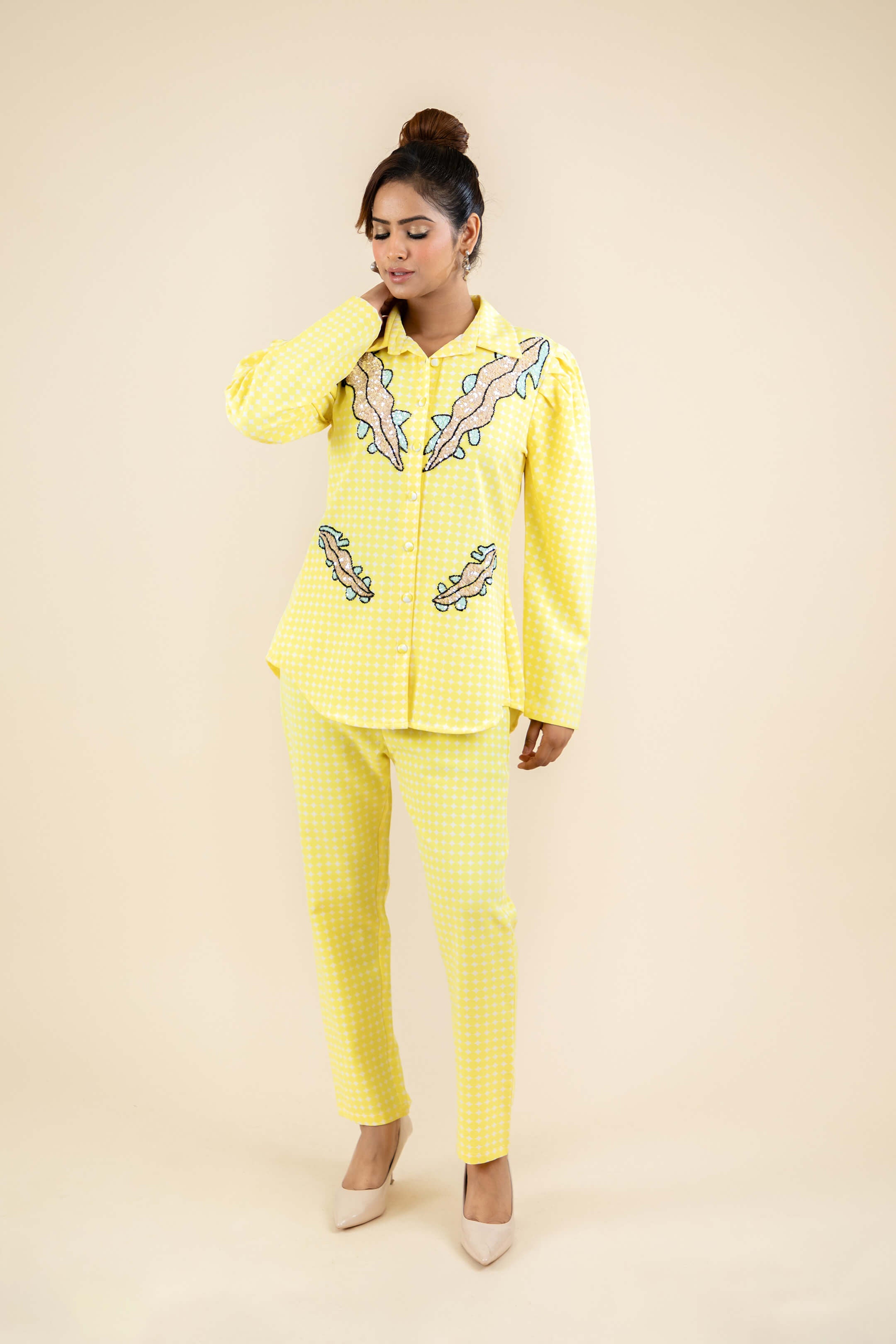 Yellow Embroidered co-ord set