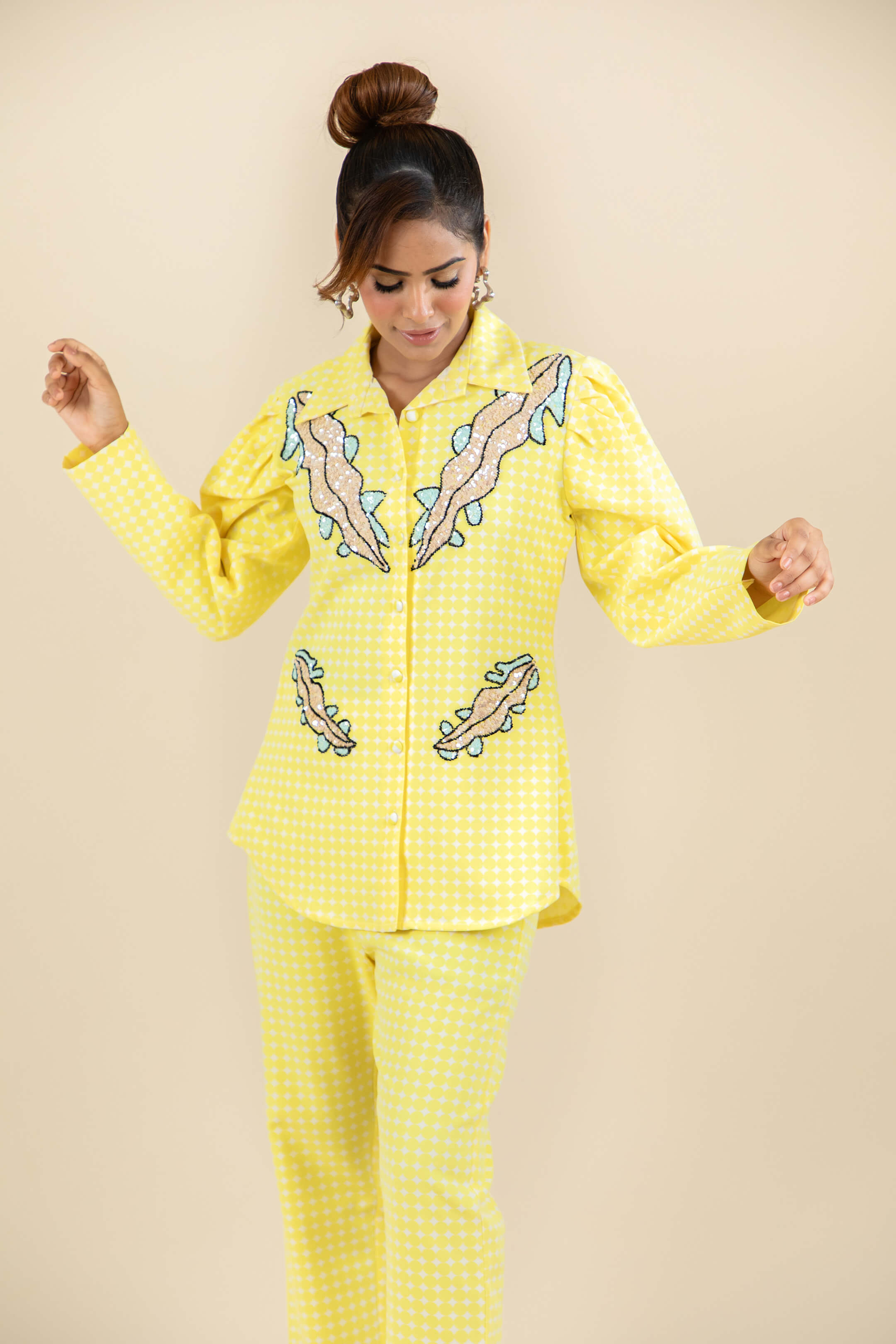 Yellow Embroidered co-ord set