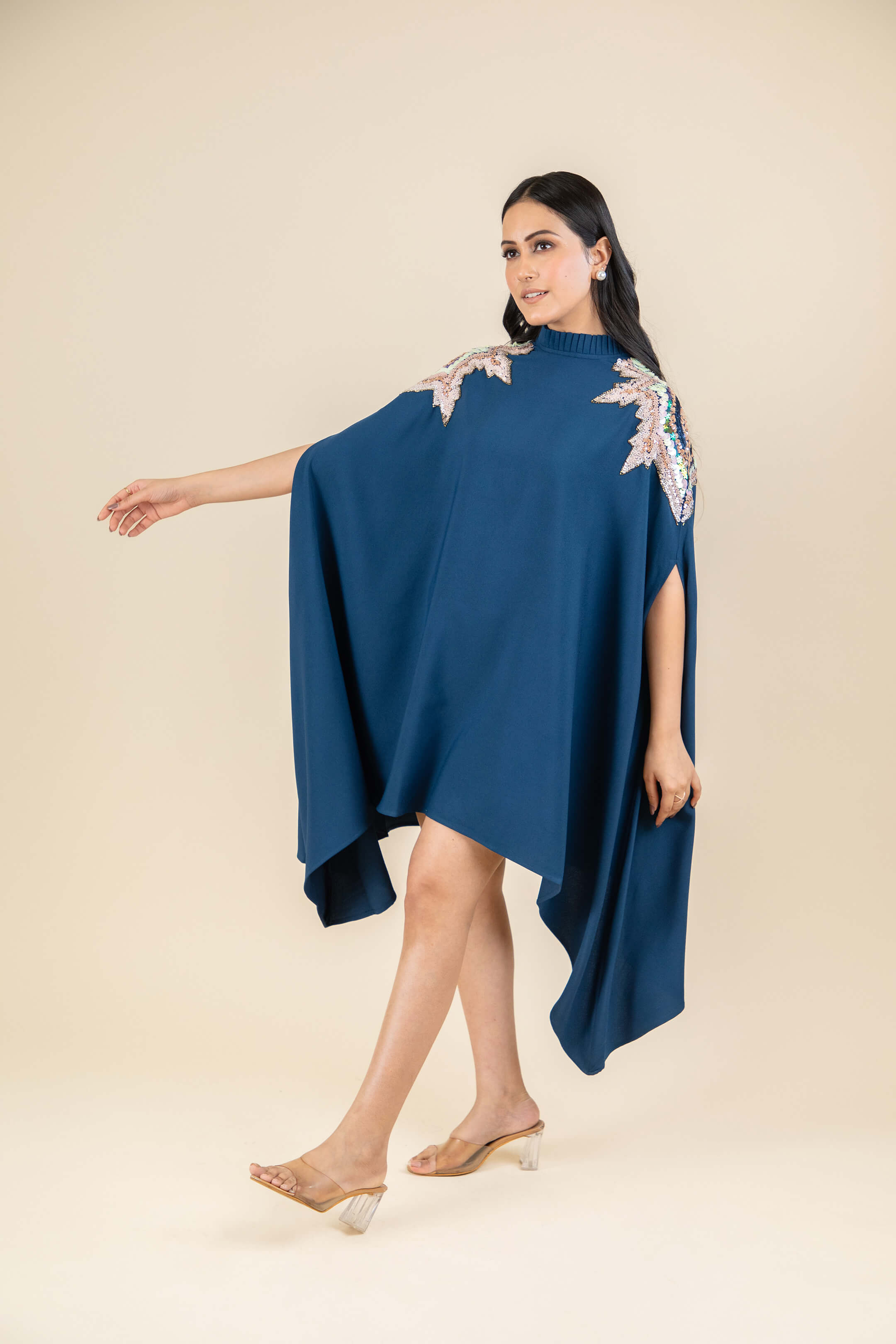 Navy blue cape dress best sale